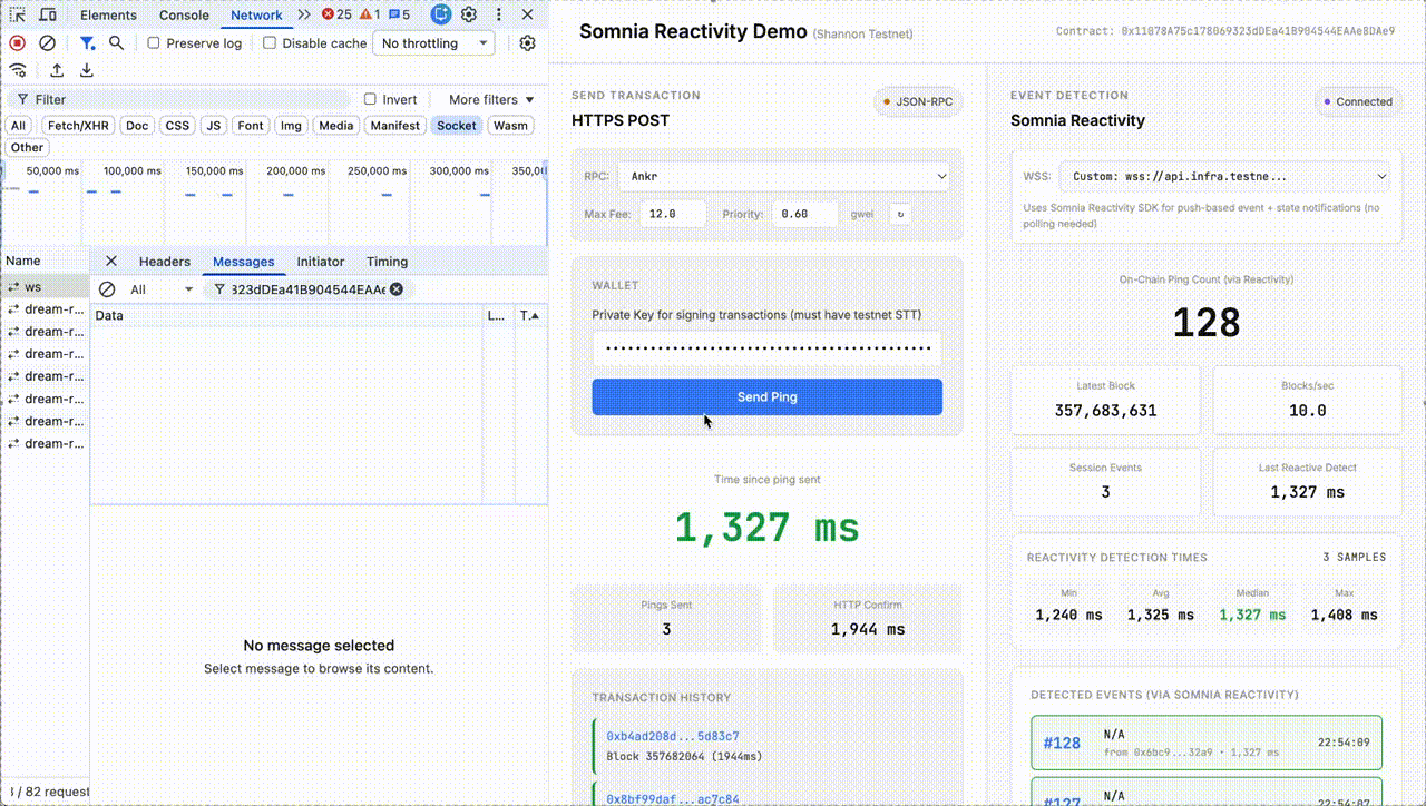 Somnia also offers push-style event emissions