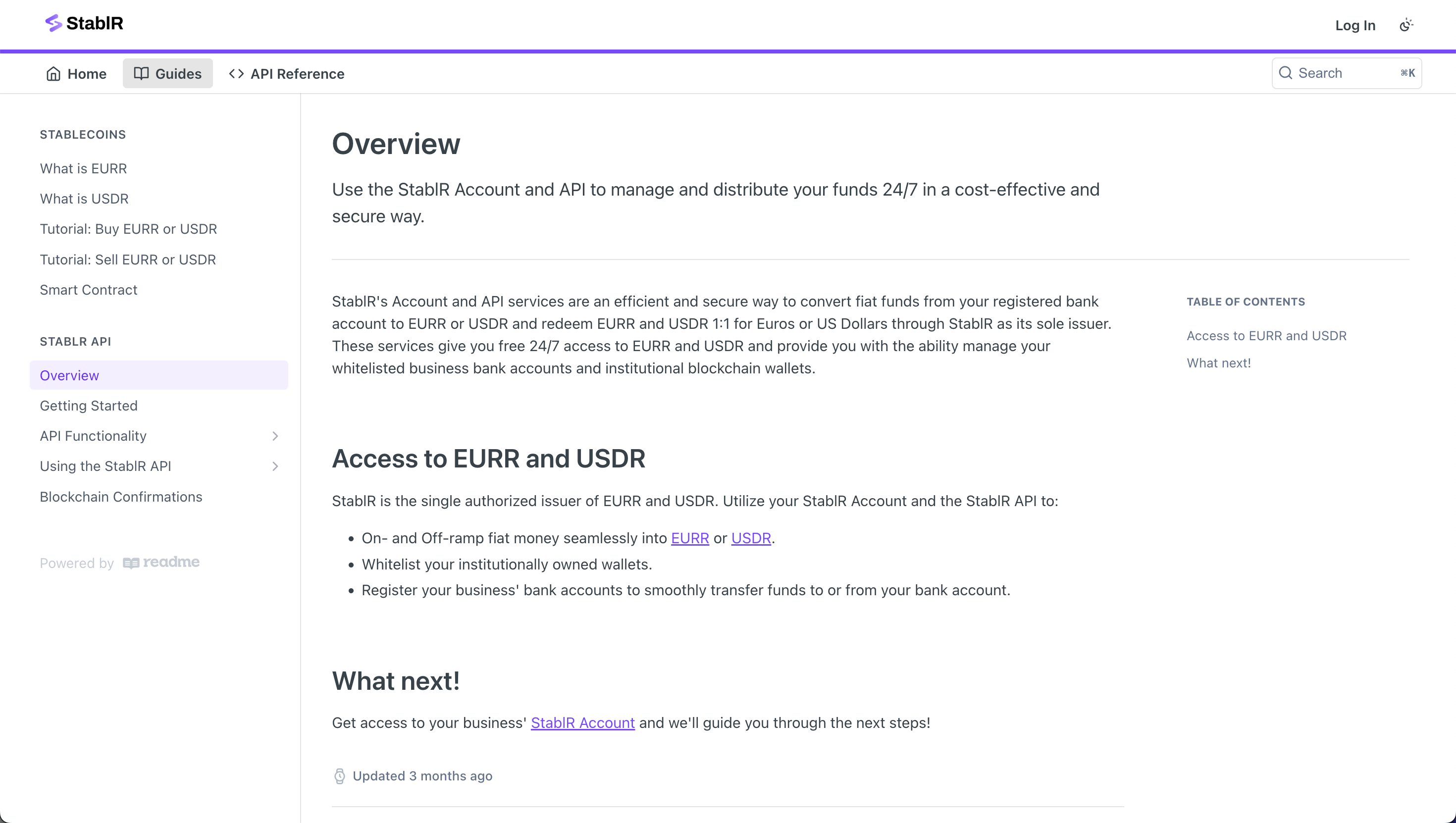 Screenshot of StablR's API documentation